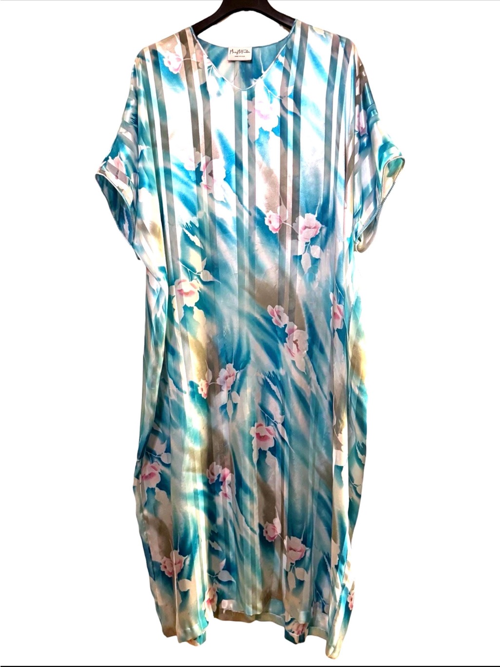 Mary Mcfadden Rare Vintage 80âs Cherry Blossoms & Stripes Kaftan Mumu Sz Os